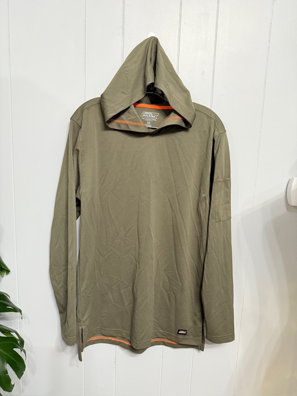 Dickies TempControl Olive Hooded Long Sleeve Pullover with Orange Trim